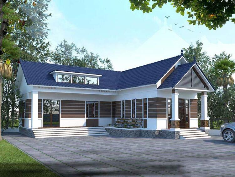 Mẫu nhà cấp 4 chữ L 3 phòng ngủ, 1 phòng khách tối ưu công năng