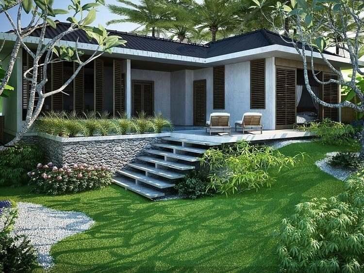 Mẫu nhà cấp 4 hình chữ L đẹp, thiết kế theo hơi hướng biệt thự mini