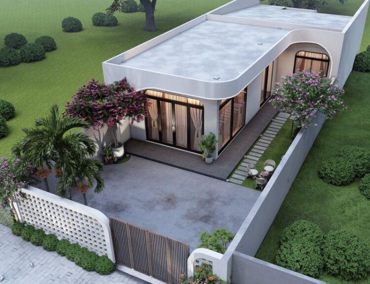 Nhà cấp 4 chữ L 3 phòng ngủ mái bằng đẹp ở nông thôn