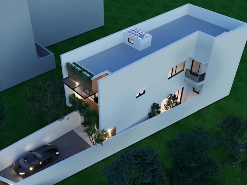 Mẫu nhà chữ L nở hậu với đặc trưng phần sau rộng hơn phần trước