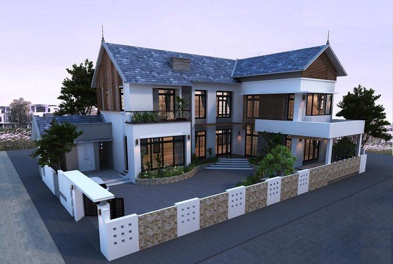 Ngôi nhà chữ L nở hậu rộng rãi, đáp ứng được nhu cầu sinh hoạt cho các thành viên trong gia đình