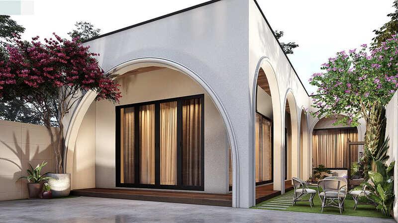 Mẫu nhà chữ L 1 tầng mái bằng đẹp, tiện nghi, chi phí hợp lý