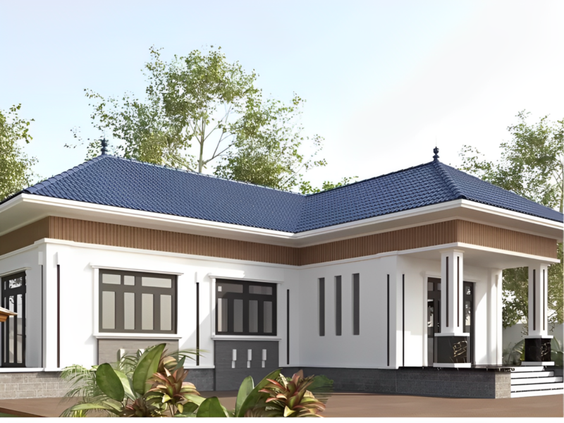 Mẫu nhà hình chữ L cấp 4 mái Nhật 3 phòng ngủ đẹp, hài hòa với thiên nhiên