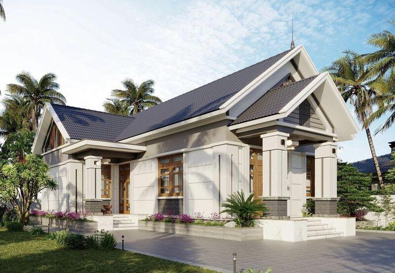 Mẫu nhà hình chữ L cấp 4 mái Thái 3 phòng ngủ đẹp, hiện đại, tối ưu diện tích sử dụng