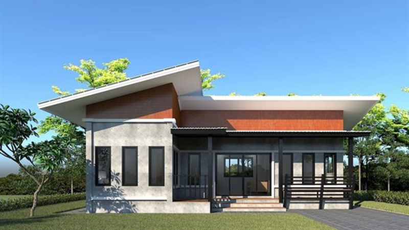 Mẫu nhà chữ L 1 tầng mái lệch đơn giản, thu hút từ cái nhìn đầu tiên