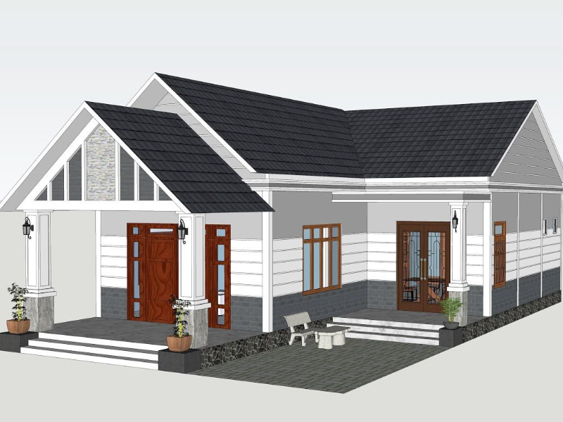 Mẫu nhà chữ L 1 tầng mái tôn đẹp, thi công nhanh, chi phí thấp