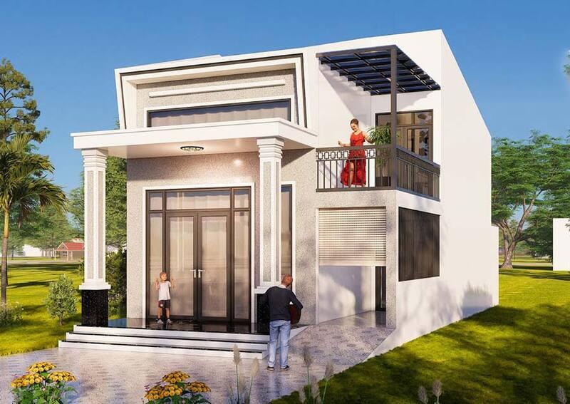 Mẫu nhà gác lửng 2 phòng ngủ hình chữ L với thiết kế hiện đại, trẻ trung