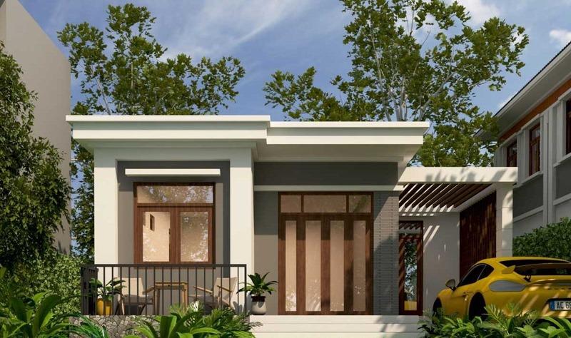 Kiểu nhà chữ L 1 tầng 2 phòng ngủ đầy đủ tiện nghi