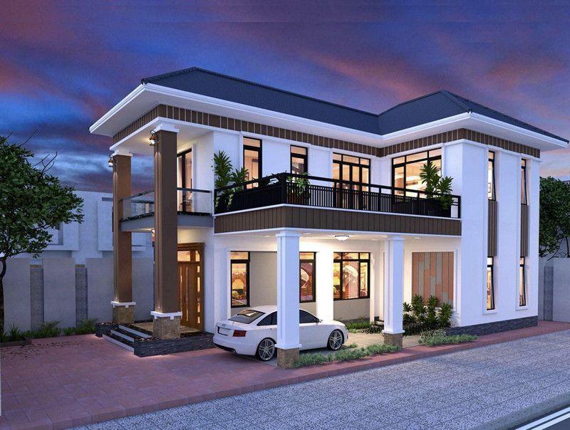 Mẫu nhà chữ L 2 tầng 100m2 hiện đại, tiện nghi, sang trọng