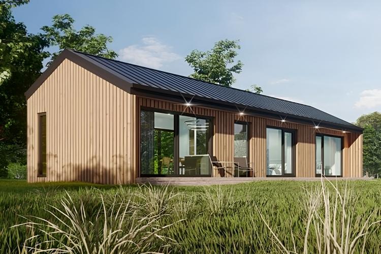 Mẫu nhà lắp ghép 3 phòng ngủ 1 tầng với thiết kế tối giản và hòa hợp thiên nhiên