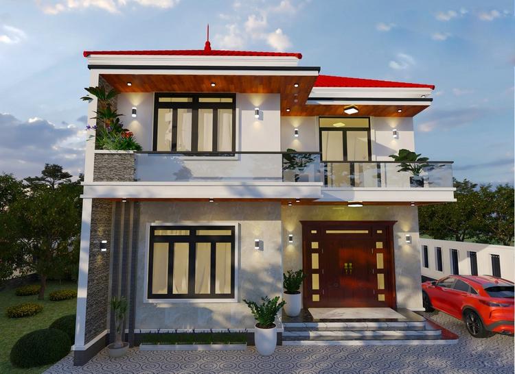 Mẫu nhà 2 tầng mái Nhật 100m2 đẹp, thoáng mát, chuẩn xu hướng 2025