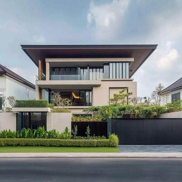 Thiết kế biệt thự 3 tầng với mái bằng hiện đại, thoáng đãng