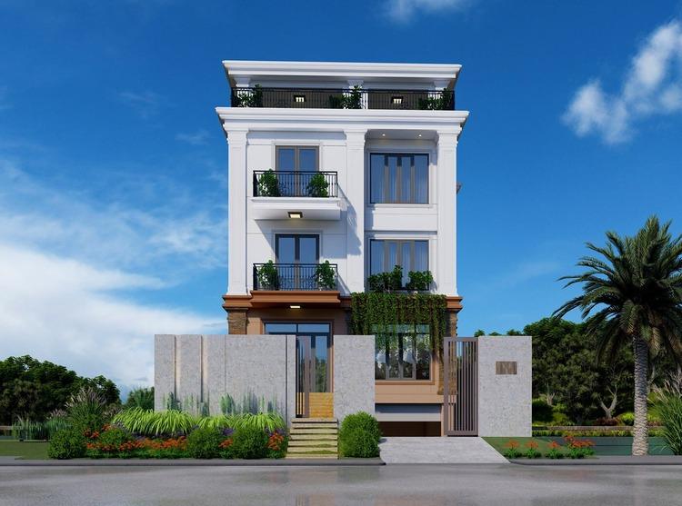 Thiết kế biệt thự 1 hầm 3 tầng kết nối không gian sống với thiên nhiên qua các cửa sổ lớn, ban công