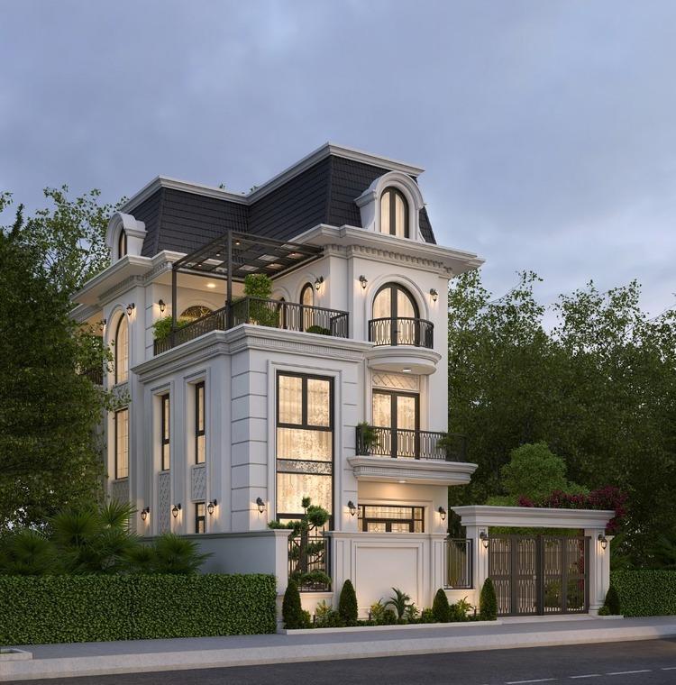 Thiết kế biệt thự 4 tầng phong cách tân cổ điển với đầy đủ các khu vực chức năng