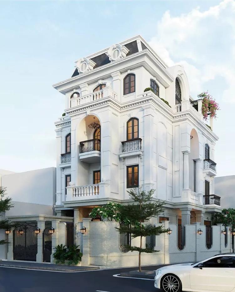 Thiết kế biệt thự 4 tầng hài hòa, sang trọng, bề thế với phong cách tân cổ điển
