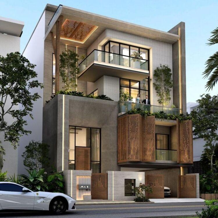 Thiết kế biệt thự 4 tầng thoáng mát, tận dụng ánh sáng tự nhiên qua các cửa sổ lớn