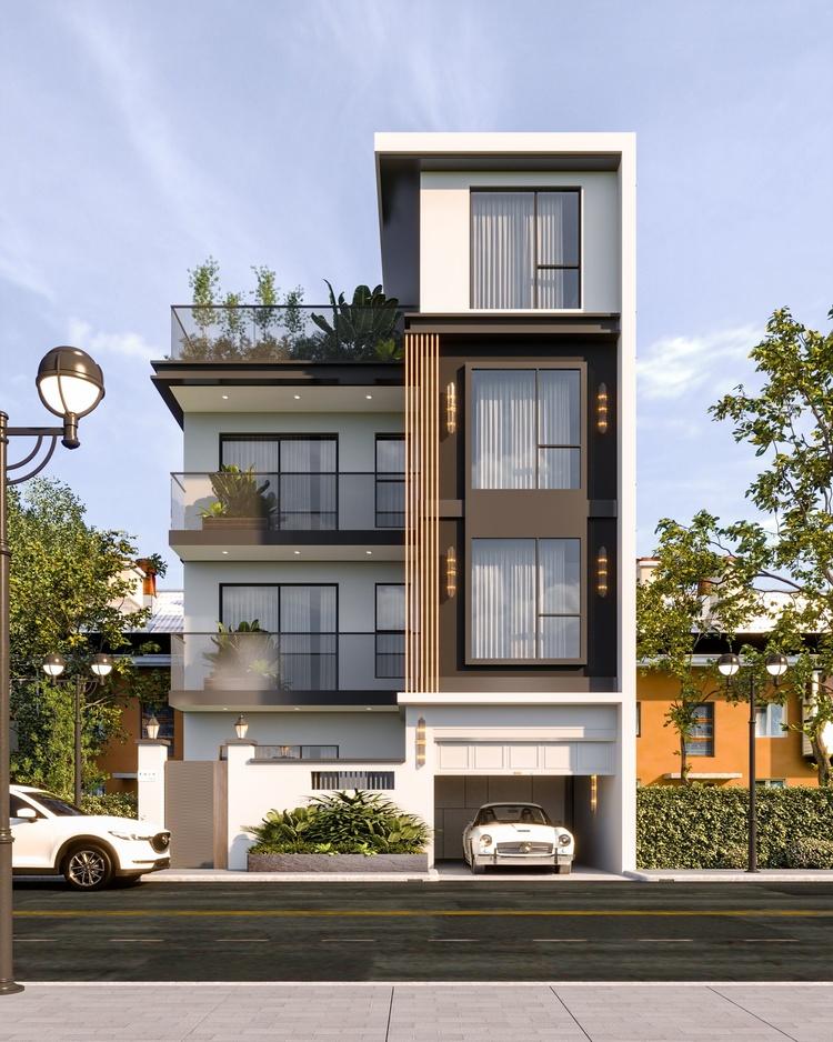 Thiết kế biệt thự 4 tầng theo phong cách hiện đại với các đường nét tối giản