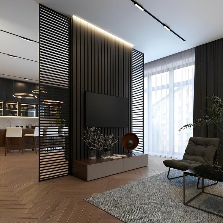 Thiết kế vách ngăn phòng khách và bếp cần hài hòa với tổng thể nội thất