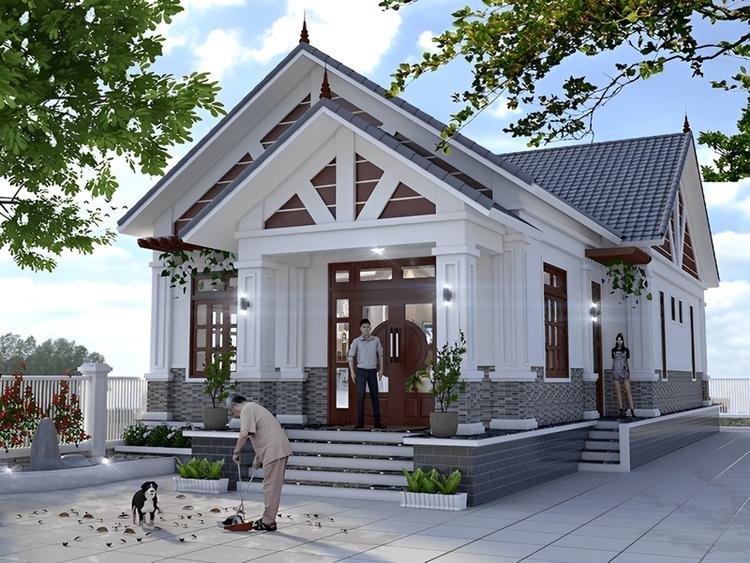 Mẫu nhà cấp 4 3 phòng ngủ 500 triệu mái Thái ở nông thôn thiết kế tối giản