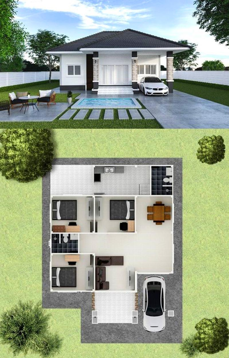 Mẫu nhà cấp 4 mái Nhật 3 phòng ngủ 500 triệu ở nông thôn đẹp, đầy đủ tiện nghi, xu hướng 2025