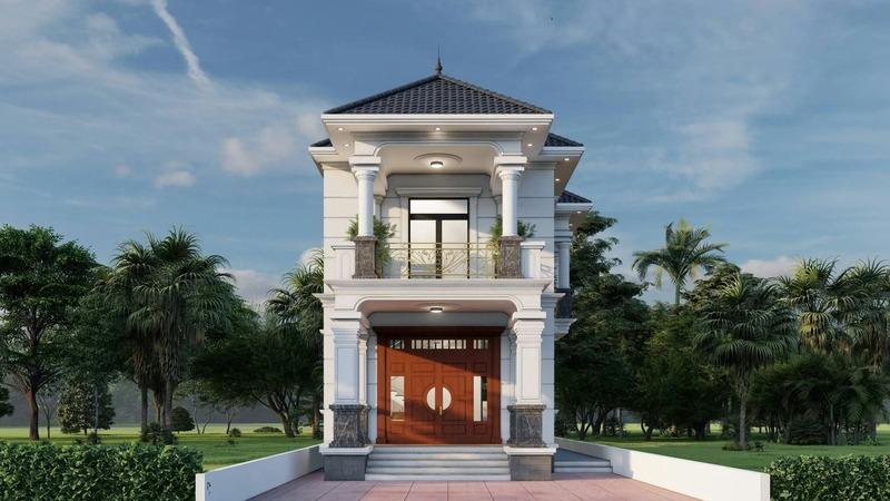 Mẫu nhà mái Nhật 1 trệt 1 lầu 5x15 đẹp, sang trọng, đồ sộ