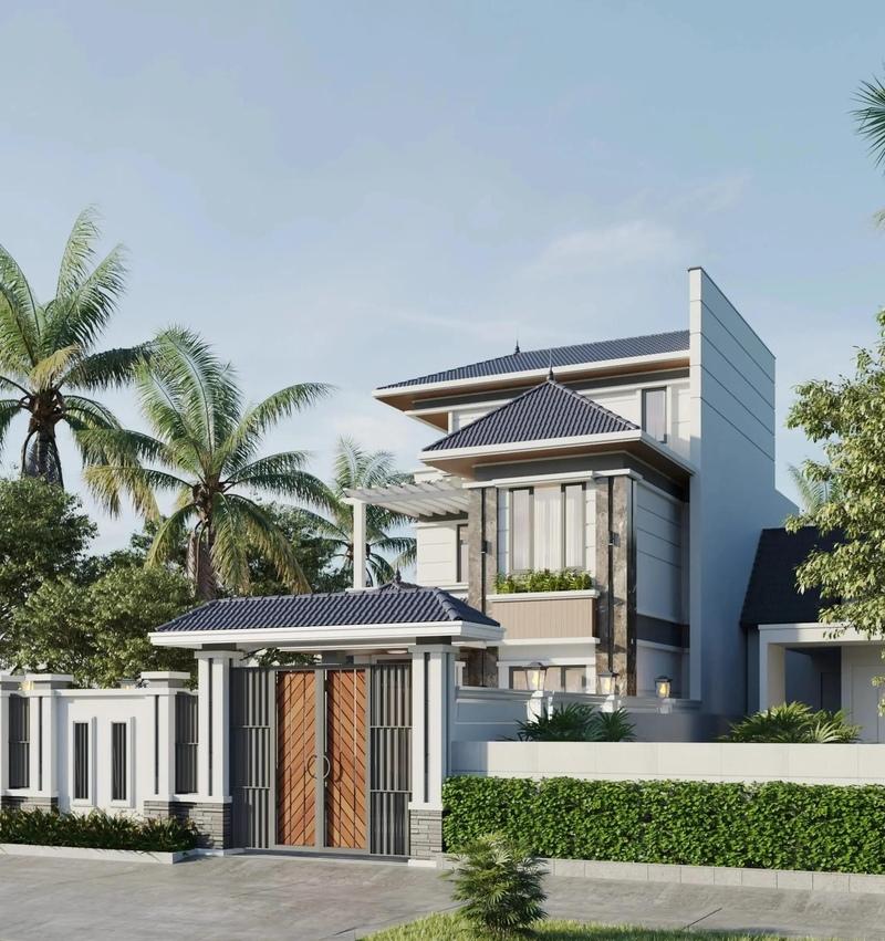 Mẫu nhà 1 trệt 1 lầu 5x15 mái Nhật đẹp, gần gũi với thiên nhiên