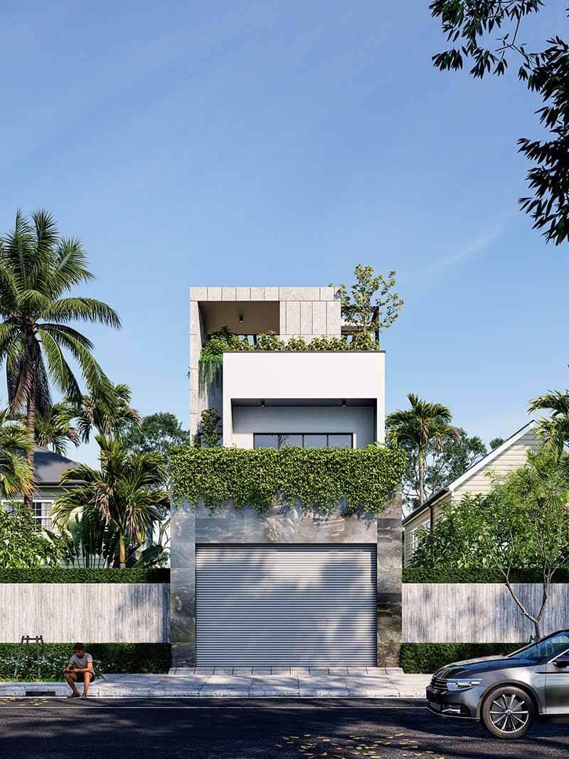 Mẫu nhà 1 trệt 1 lầu 5x15 có gara xe tiện lợi được bố trí trước nhà