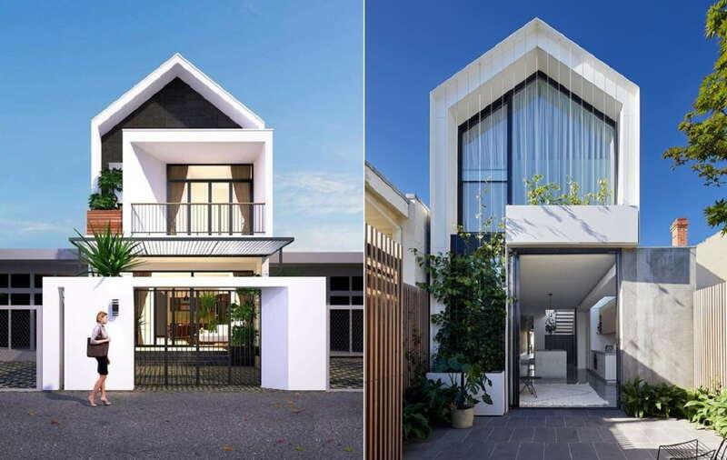 Mẫu nhà 1 trệt 1 lầu 5x15 hiện đại với các hình khối độc lạ, ấn tượng