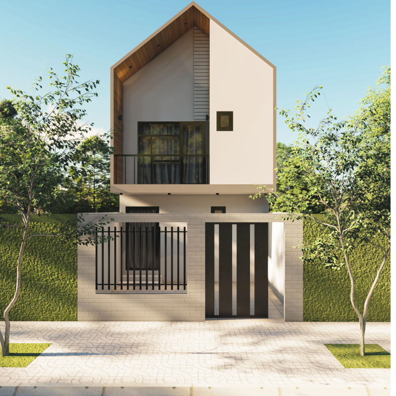 Mẫu nhà 1 trệt 1 lầu 5x20 thiết kế mái nhọn toát vẻ ngoài thanh thoát, cao ráo