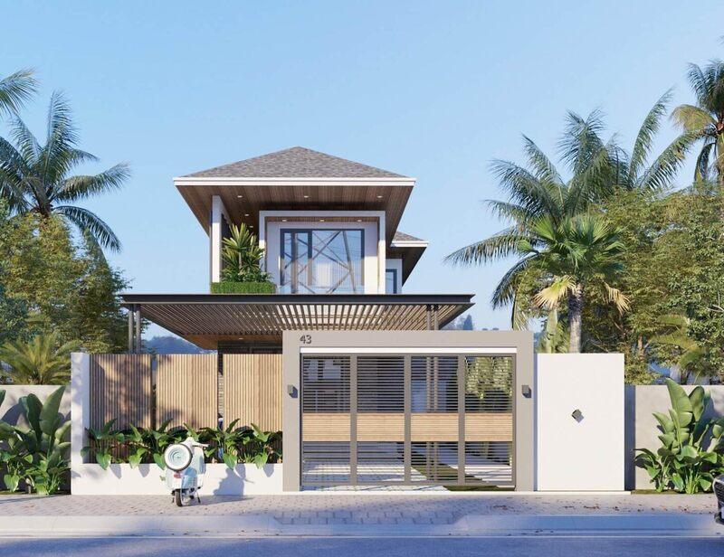 Mẫu nhà 1 trệt 1 lầu đẹp 5x20 thiết kế mái Nhật có kiểu dáng đơn giản, hiện đại