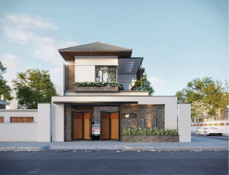 Mẫu nhà 1 trệt 1 lầu đẹp 5x20 mái Nhật phổ biến ở nông thôn đẹp, hiện đại