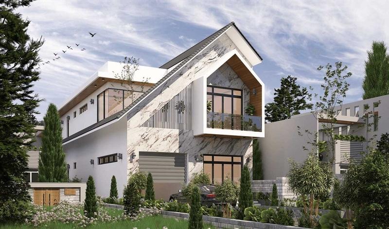 Mẫu nhà 1 trệt 1 lầu đẹp 5x20 mái lệch có thiết kế hiện đại, độc đáo