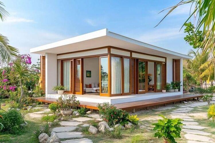 Mẫu nhà lắp ghép 150 triệu có cửa rộng lớn giúp đón ánh sáng tự nhiên