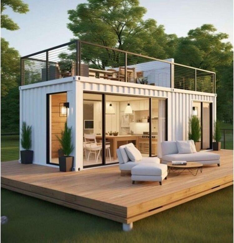 Mẫu nhà lắp ghép 150 triệu kiểu container với tone màu trắng nổi bật