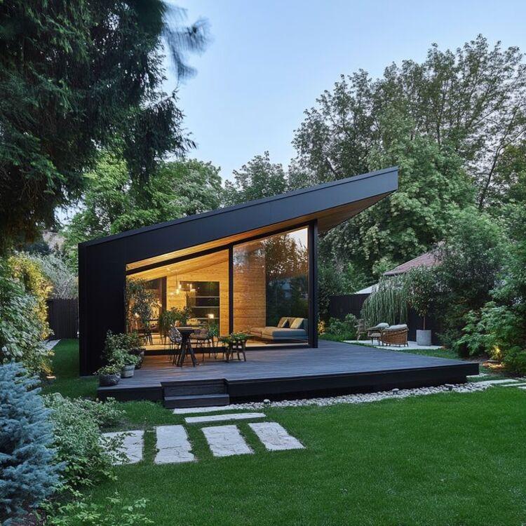 Mẫu nhà lắp ghép 150 triệu có phần mái hiên rộng lớn