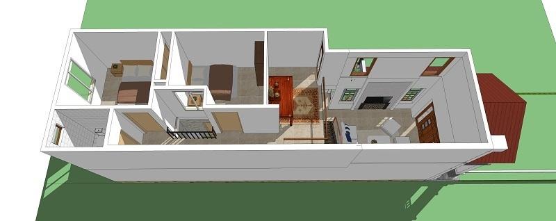 Bản vẽ mẫu nhà ống 1 tầng đẹp 5x20m có gác lửng giúp tối ưu hóa không gian sử dụng