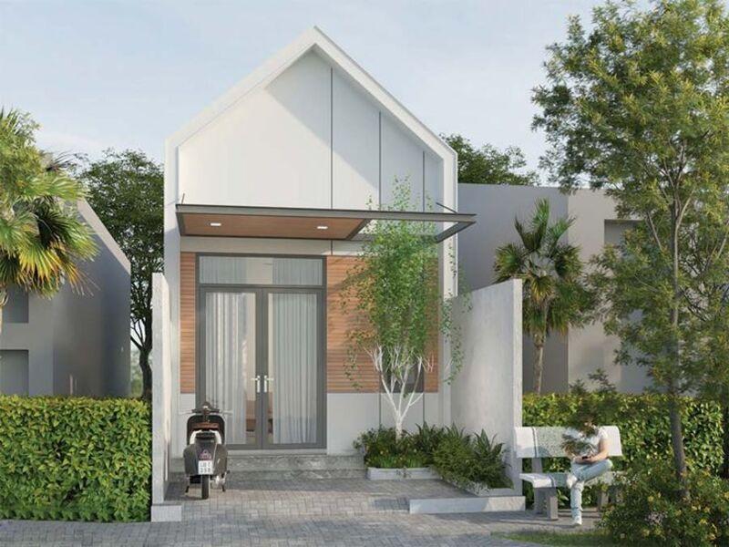 Mẫu nhà ống 1 tầng đẹp 5x20 mái Thái tinh tế với tông màu trắng