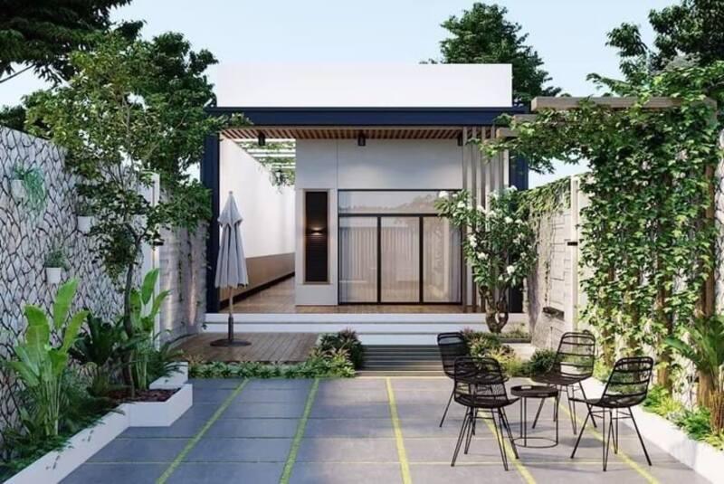 Mẫu nhà ống 1 tầng đẹp 5x20 3 phòng ngủ có khoảng sân rộng lớn