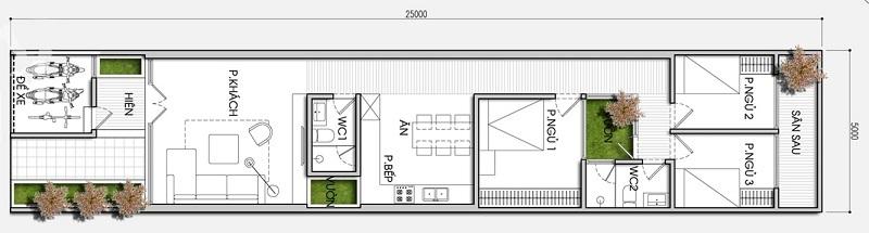 Mẫu bản vẽ nhà cấp 4 3 phòng ngủ 100m2 mái Thái có 1 phòng khách