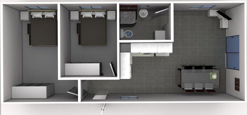 Bản vẽ nhà cấp 4 dạng ống có 2 phòng ngủ liền kề giúp thuận tiện cho việc sinh hoạt 