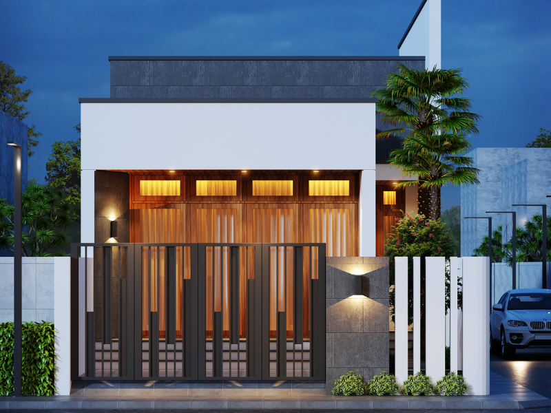 Mẫu mặt tiền nhà ống đẹp 1 tầng ở nông thôn thiết kế tối giản nhưng sang trọng