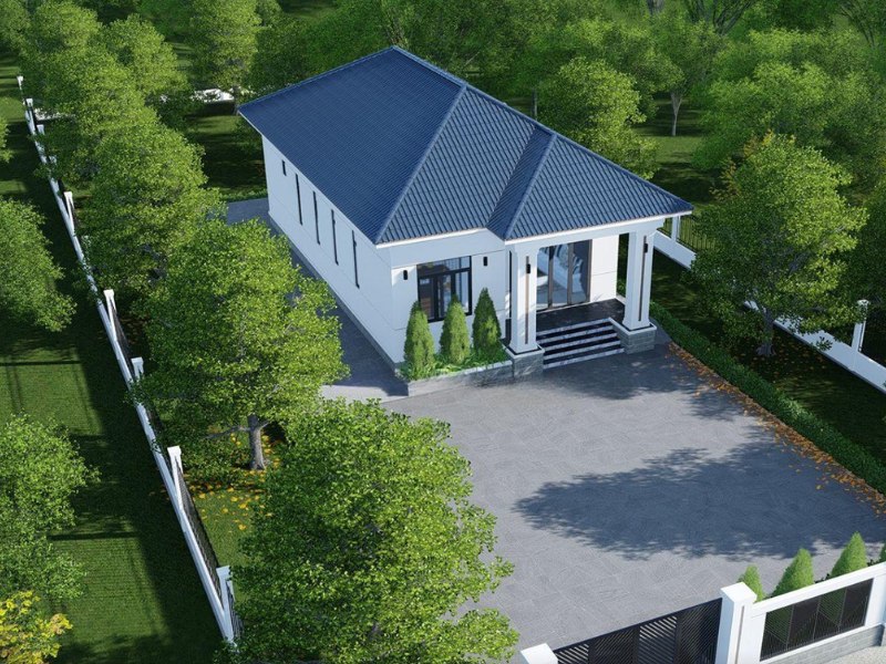 Nhà ống 1 tầng nông thôn thiết kế mái Nhật tính thẩm mỹ cao, bền vững theo thời gian