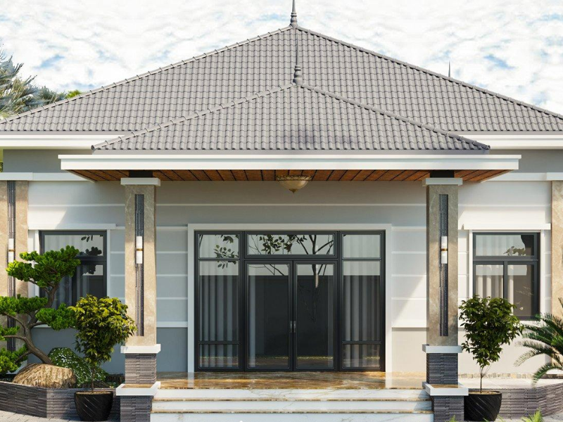 Mẫu nhà cấp 4 mái Nhật 3 phòng ngủ ở nông thôn mang lại tổng thể sang trọng