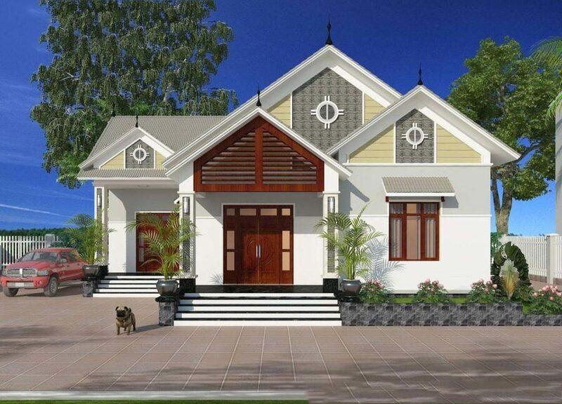 Mẫu nhà ống 1 tầng nông thôn mái ngói với đường nét thiết kế đơn giản, hiện đại 