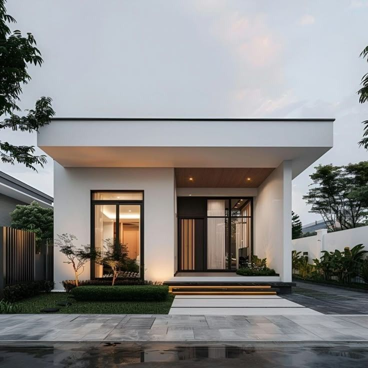 Mẫu thiết kế nhà ống vuông 1 tầng nông thôn cân đối, hiện đại 