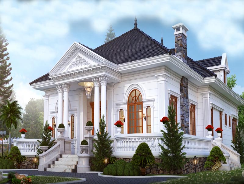 Mẫu nhà ống 1 tầng nông thôn kiểu Pháp sang trọng, cổ điển