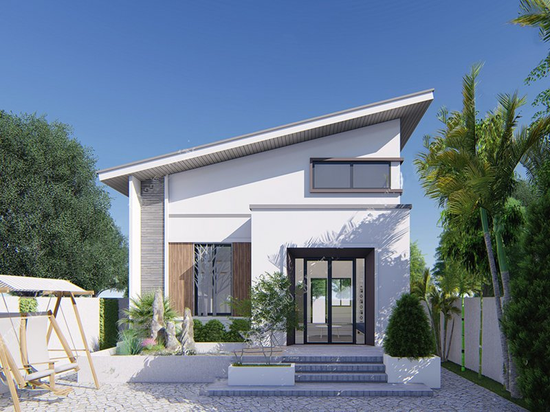 Mẫu nhà ống 1 tầng nông thôn mái xéo độc đáo, thoát nước mưa tốt