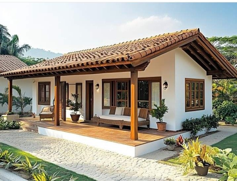 Mẫu nhà ống 1 tầng nông thôn với mái ngói truyền thống