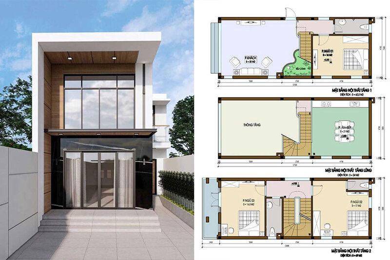 Mẫu nhà 1 trệt 1 lầu 1 lửng đẹp, thiết kế thông minh kèm bản vẽ chi tiết