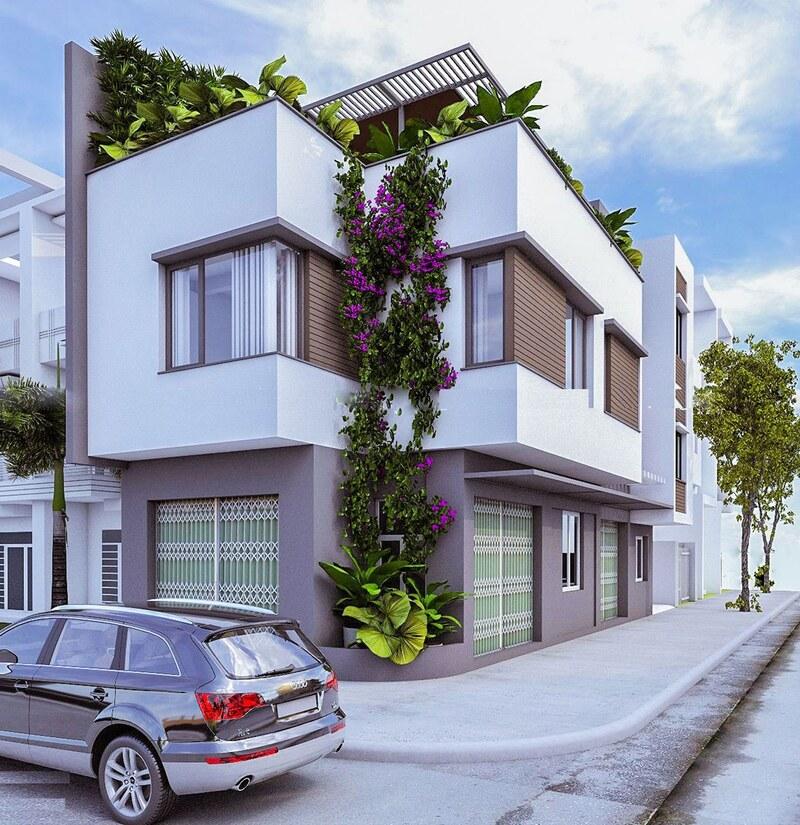 Mẫu nhà 1 trệt 1 lầu có 2 mặt tiền đẹp, nổi bật trong khu phố